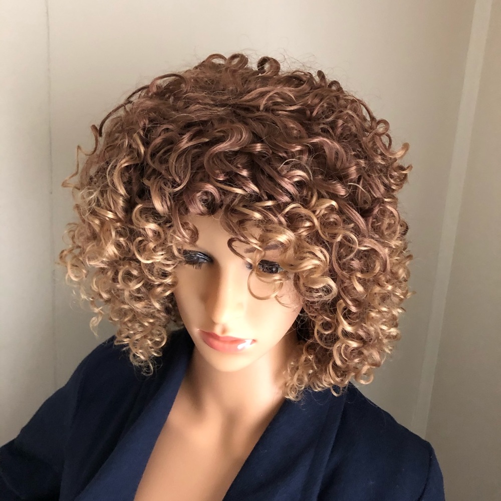 NWT 10” honey blonde Afro wig kinky curls bangs - Picture 4 of 16